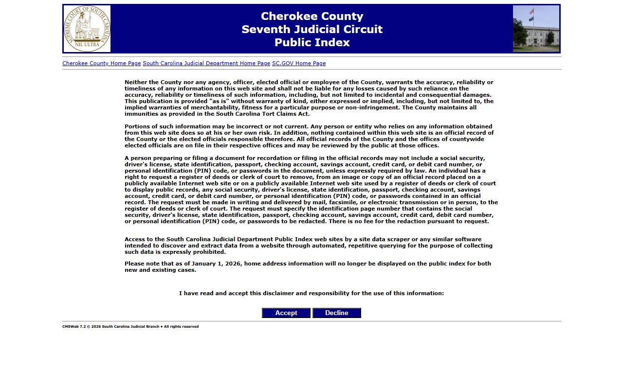 Cherokee County court records after arrest public index screenshot